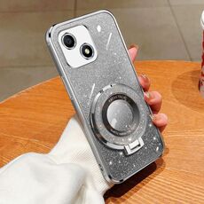Custodia per telefono in TPU con supporto rotondo glitterato sfumato placcato per Honor Play 30 (argento)