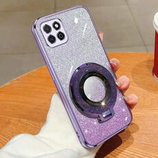 Custodia per telefono in TPU con supporto rotondo glitterato sfumato placcato per Honor Play 20 (viola)