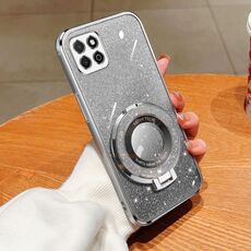 Custodia per telefono in TPU con supporto rotondo glitterato sfumato placcato per Honor Play 20 (argento)