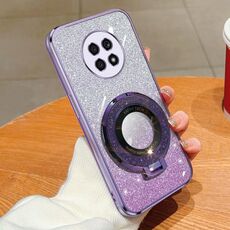 Per Honor X20 Custodia per telefono in TPU con supporto rotondo glitterato sfumato placcato (viola)