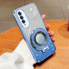Per Honor X20 SE Custodia per telefono in TPU con supporto rotondo glitterato sfumato placcato (blu Sierra)