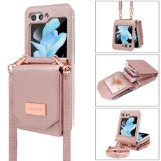 Per Samsung Galaxy Z Flip5 VIETAO Custodia per telefono in PU con portafoglio in stile organo portatile (oro rosa)