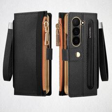 Per Samsung Galaxy Z Fold5 VIETAO RFID Portafoglio Custodia in Pelle per Telefono con Cinturino da Polso (Nero)