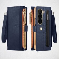 Per Samsung Galaxy Z Fold5 VIETAO RFID Portafoglio Custodia in Pelle per Telefono con Cinturino da Polso (Blu)