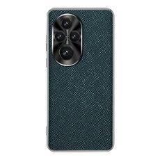 Custodia per telefono in pelle PU con trama incrociata e bordo argentato per Honor 200 Pro (verde scuro)