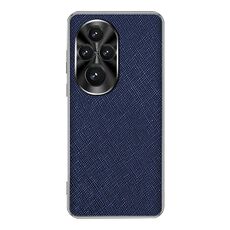 Custodia per telefono in pelle PU con trama incrociata e bordo argentato per Honor 200 Pro (blu zaffiro)