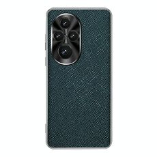Custodia per telefono in pelle PU con trama incrociata e bordo argentato per Honor 200 (verde scuro)