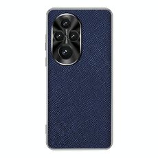 Custodia per telefono in pelle PU con trama incrociata e bordo argentato per Honor 200 (blu zaffiro)
