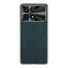 Per Redmi K70 Custodia per telefono in pelle PU con bordo argentato e texture incrociata (verde scuro)