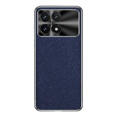 Per Redmi K70 Custodia per telefono in pelle PU con bordo argentato e texture incrociata (blu zaffiro)