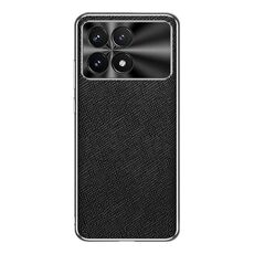 Per Redmi K70 Custodia per telefono in pelle PU con trama incrociata e bordo argentato (nero)
