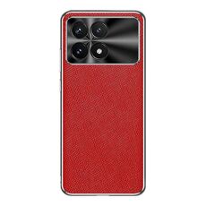 Per Redmi K70 Custodia per telefono in pelle PU con trama incrociata e bordo argentato (rosso)