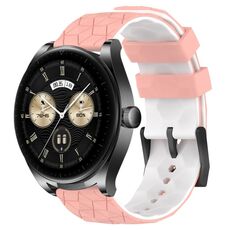 Per Huawei Watch Buds Cinturino per orologio in silicone bicolore da 22 mm con motivo a calcio (rosa + bianco)
