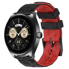 Per Huawei Watch Buds Cinturino per orologio in silicone bicolore da 22 mm con motivo a calcio (nero + rosso)