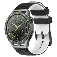 Per Huawei Watch GT 3 SE 22mm Cinturino in silicone bicolore con motivo a calcio (nero + bianco)