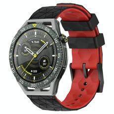 Per Huawei Watch GT 3 SE 22mm Cinturino in silicone bicolore con motivo a calcio (nero + rosso)