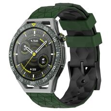 Per Huawei Watch GT 3 SE 22mm Cinturino in silicone bicolore con motivo a calcio (verde militare + nero)