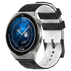 Per Huawei Watch GT3 Pro 46mm 22mm Cinturino in silicone bicolore con motivo a calcio (nero + bianco)