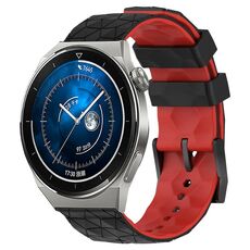 Per Huawei Watch GT3 Pro 46mm 22mm Cinturino in silicone bicolore con motivo a calcio (nero + rosso)