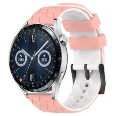 Per Huawei Watch GT3 46mm 22mm Cinturino in silicone bicolore con motivo a calcio (rosa + bianco)