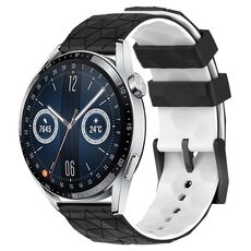 Per Huawei Watch GT3 46mm 22mm Cinturino in silicone bicolore con motivo a calcio (nero + bianco)