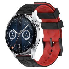 Per Huawei Watch GT3 46mm 22mm Cinturino in silicone bicolore con motivo a calcio (nero + rosso)