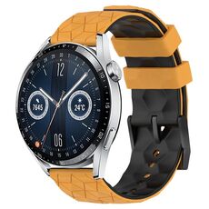 Per Huawei Watch GT3 46mm 22mm Cinturino in silicone bicolore con motivo a calcio (giallo + nero)