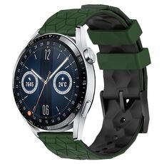 Per Huawei Watch GT3 46mm 22mm Cinturino in silicone bicolore con motivo a calcio (verde militare + nero)