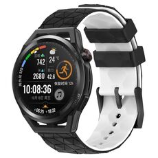 Per Huawei Watch GT Runner 22mm Cinturino in silicone bicolore con motivo a calcio (nero + bianco)
