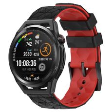 Per Huawei Watch GT Runner 22mm Cinturino in silicone bicolore con motivo a calcio (nero + rosso)