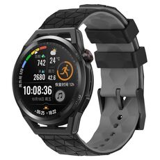 Per Huawei Watch GT Runner 22mm Cinturino in silicone bicolore con motivo a calcio (nero + grigio)
