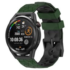 Per Huawei Watch GT Runner 22mm Cinturino in silicone bicolore con motivo a calcio (verde militare + nero)