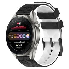 Per Huawei Watch 3 Pro Nuovo cinturino in silicone bicolore da 22 mm con motivo a calcio (nero + bianco)