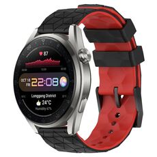 Per Huawei Watch 3 Pro Nuovo cinturino in silicone bicolore da 22 mm con motivo a calcio (nero + rosso)