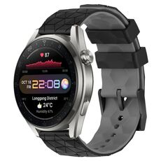 Per Huawei Watch 3 Pro Nuovo cinturino in silicone bicolore da 22 mm con motivo a calcio (nero + grigio)