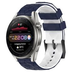 Per Huawei Watch 3 Pro Nuovo cinturino in silicone bicolore da 22 mm con motivo a calcio (blu notte + bianco)
