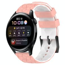 Per Huawei Watch 3 22mm Cinturino in silicone bicolore con motivo a calcio (rosa + bianco)