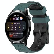 Per Huawei Watch 3 22mm Cinturino in silicone bicolore con motivo a calcio (verde oliva + nero)