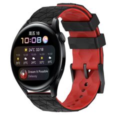 Per Huawei Watch 3 22mm Cinturino in silicone bicolore modello calcio (nero + rosso)