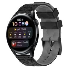 Per Huawei Watch 3 22mm Cinturino in silicone bicolore con motivo a calcio (nero + grigio)