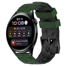 Per Huawei Watch 3 22mm Cinturino in silicone bicolore con motivo a calcio (verde militare + nero)