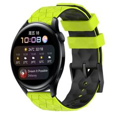 Per Huawei Watch 3 22mm Cinturino in silicone bicolore con motivo a calcio (verde lime + nero)
