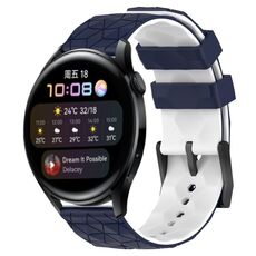 Per Huawei Watch 3 Cinturino in silicone bicolore da 22 mm con motivo a calcio (blu notte + bianco)