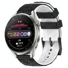Per Huawei Watch 3 Pro 22mm Cinturino in silicone bicolore con motivo a calcio (nero + bianco)