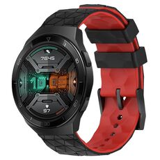 Per Huawei Watch GT 2E 22mm Cinturino in silicone bicolore con motivo a calcio (nero + rosso)