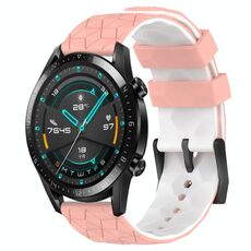 Per Huawei GT2 46mm 22mm Cinturino in silicone bicolore con motivo a calcio (rosa + bianco)