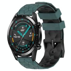 Per Huawei GT2 46mm 22mm Cinturino in silicone bicolore con motivo a calcio (verde oliva + nero)