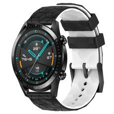 Per Huawei GT2 46mm 22mm Cinturino in silicone bicolore con motivo a calcio (nero + bianco)