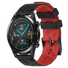 Per Huawei GT2 46mm 22mm Cinturino in silicone bicolore con motivo a calcio (nero + rosso)