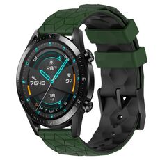 Per Huawei GT2 46mm 22mm Cinturino in silicone bicolore con motivo a calcio (verde militare + nero)